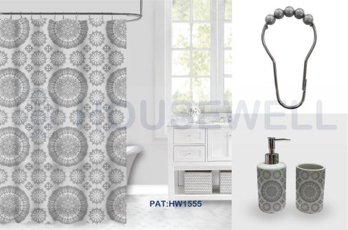 Cortina de chuveiro jacquard 100% poliéster com ilhós à prova de ferrugem, lenços limpos, sem cheiro